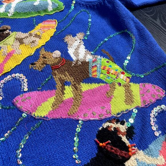 DESIGN OPTIONS by Philip & Jane Gordon Surfing Dogs Large Embroidered Sweater - Picture 4 of 6